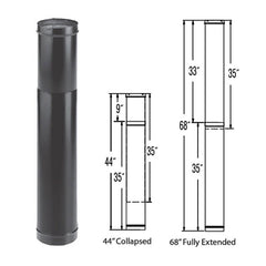 6" DuraBlack 44" - 68" Telescoping Black Stove Pipe Length - 6DBK-TL